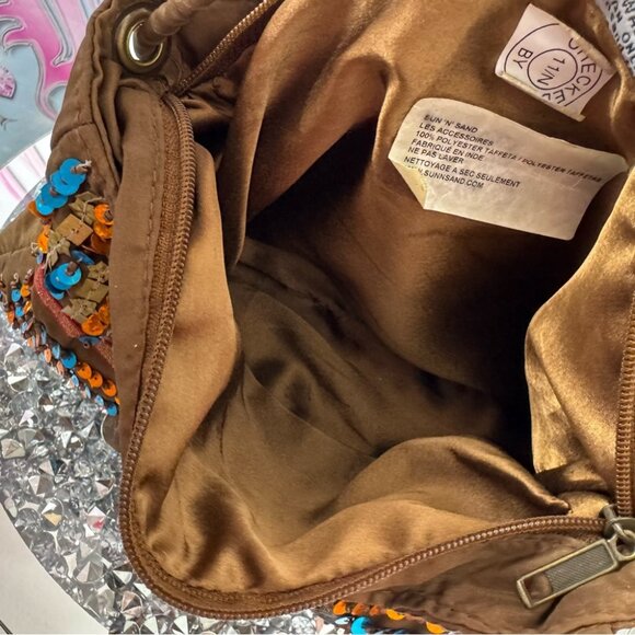 SAND N SUN purse bag boho beaded sequins brown blue orange buttons hippie strap - Picture 8 of 10